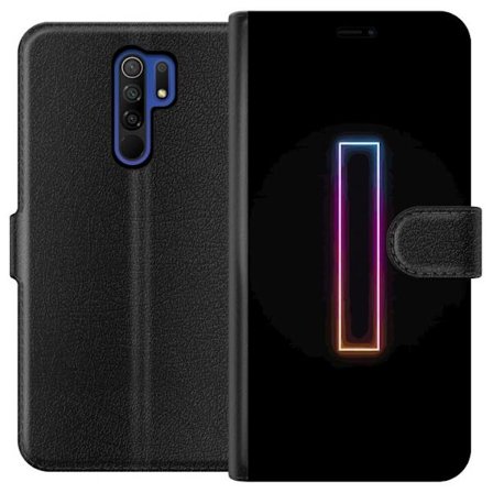 Kompatibel Tegnebogsetui til Xiaomi Xiaomi Redmi 9 Minimalistisk neonbogstav I i regnbuefarver mod mørk baggrund