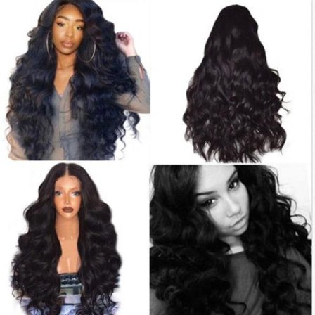 TG Modeperuk til Kvinder Sort Syntetisk Hår Lange Peruker Bølgede Krøllede Peruk