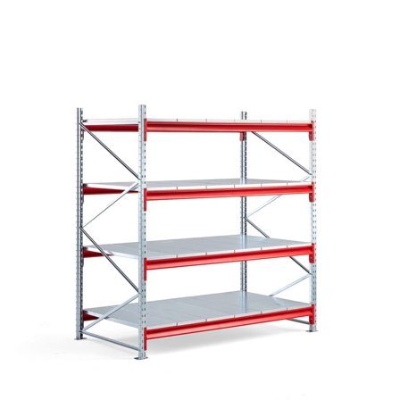 Widespan shelving TOUGH, basic unit, 2000x1900x1000 mm, 4 steel shelves