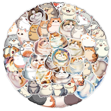 50 stk klistremerker - Søte, tykke katte-doodle klistremerker