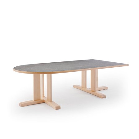 Tisch KUPOL, halb oval, 1800x800x500 mm, Linoleum grau, Birke