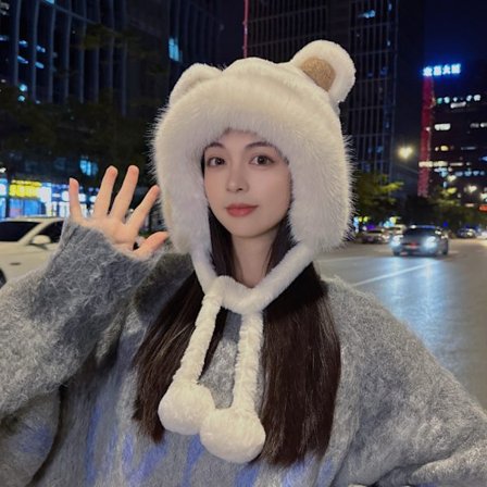 Vinterlue Bjørn Ører Lue HVIT