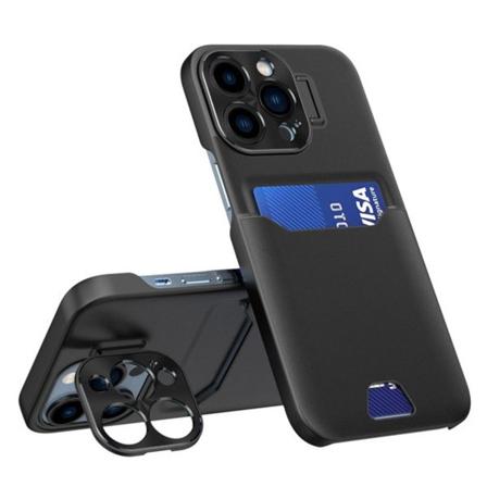 iPhone 14 Pro Skal med Kortfack & Ställfunktion Svart PU-Läder