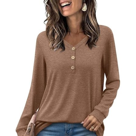 Paris_2025 Naisten Toppi Talvi Syksy Pitkähihainen Paita Rento T-paita V-kaula-aukkoinen Napillinen Henry-paita Tunika, Koko M