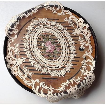 4-osainen vintage-pitsiliina, ranskalainen virkkausriipus, käsin kirjailtu