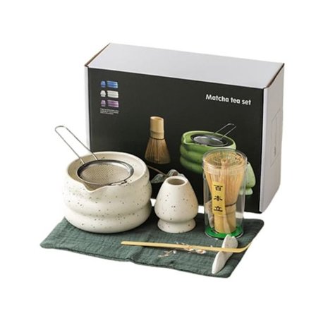 Lollanda Keramisk matcha te-sæt – 7-dele sæt med matcha-skål, piskeris og tilbehør