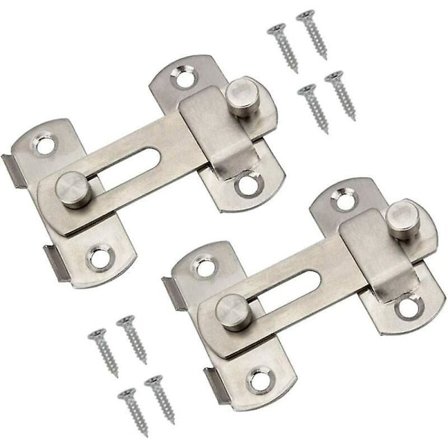 Skydedørslås, 2 stk. rustfrit stål lås med skruer, sikkerhedsdørlåse til vindue, have og port