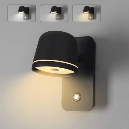 LED-justerbar väggspotlight, 5W svart vägglampa med touch-brytare