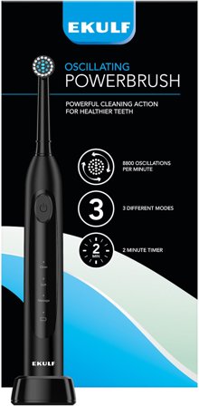 Ekulf PowerBrush black Black, Medicin & Pleje, Tandbørster, El-tandbørster