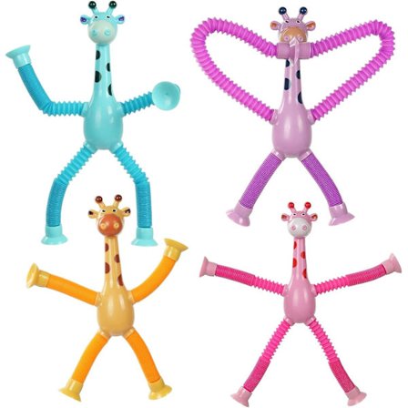 Teleskopisk sugekop Giraf Legetøj, 4 Stykker Giraf Legetøj Sensoriske Legetøj, Sjovt Lærende Stressaflastningslegetøj, Fidget Legetøj Til Børn Og 