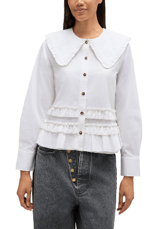 GANNI Stretch Cotton Shirt w. Frills Skjortor Dam Vit 42