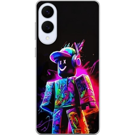 Kompatibel Mobilcover til Samsung Samsung Galaxy S25 Edge Farverig Roblox-spiller i neonfarver mod sort baggrund i moderne gamingstil