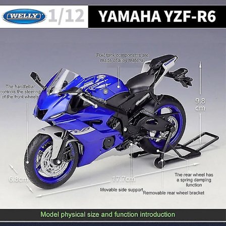 Welly 1:12 2024 Yamaha Yzf-r6 Diecast-moottoripyörämalli Raskaan sarjan matkamoottoripyörä Valettu moottoripyörä Seosleluautokokoelma Lapsi B493