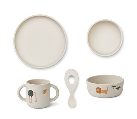LIEWOOD Vivi Printed Tableware Safari Sandy Mix, Børn & Forældre, Service, Spisesæt