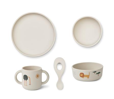 LIEWOOD Vivi Printed Tableware Safari Sandy Mix, Børn & Forældre, Service, Tallerkener Og Skåle