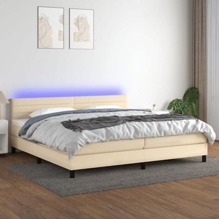 Maison Exclusive - Sänggavel med ribbotten och madrass samt LED Karamell 200x200cm Tyg