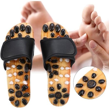 Fotsmassasjeslippers, svarte kraftige naturlige steinføtter Acupoin