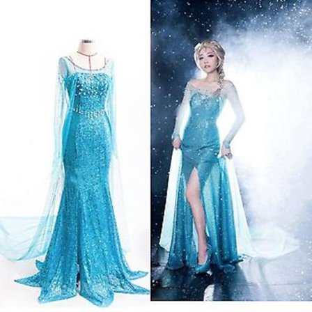 Frozen Prinsesse Elsa Cosplay Kostyme for Voksne Kvinner Cosplay Elsa Kjole Halloween Karneval Party Snø Dronning Fancy Dress Up (XL)