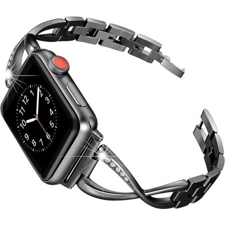 38mm 40mm 41mm Smykkesklokkestropp for IWatch SE(GEN 1 2 3) Stropp Serie 9 8 7 6 5 4 3 2 1 Kvinner Diamantarmbånd Rustfritt Stålbånd (Svart) Black X
