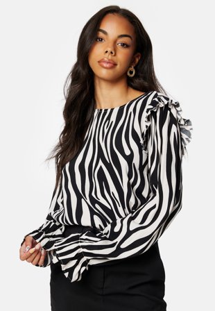 VILA Fini O-Neck L/S Top Black AOP:ELINO W. W Klær