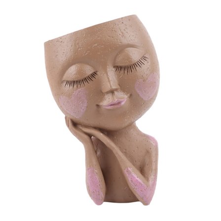 Flicka Ansikte Resin Blomkruka Suckulent Planter Inomhus Utomhus Dekoration Brun