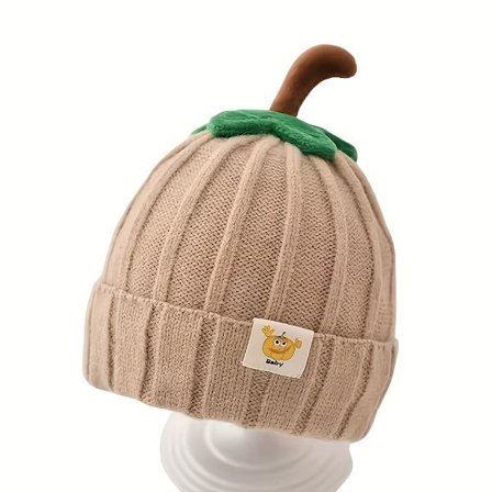 1 stk Vinterstrikket Beanie, Søtt Gresskardesign, Tykk og Varm Lue i Ensfarget, Heklet Pullover-lue.