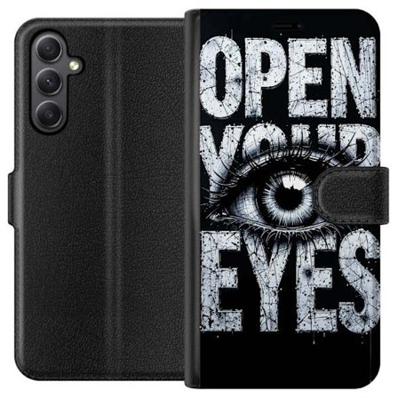 Kompatibelt Lommeboketui til Samsung Samsung Galaxy A24 4G Mørk typografisk illustrasjon med øye og teksten Open Your Eyes, sterk kontrast og rå ku