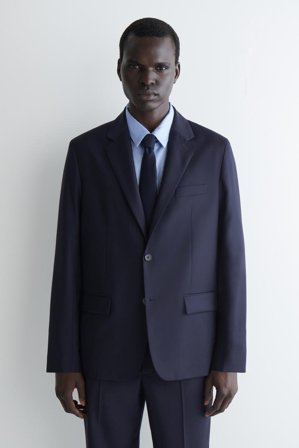 COS Men's Single-Breasted Wool Blazer in Blue
