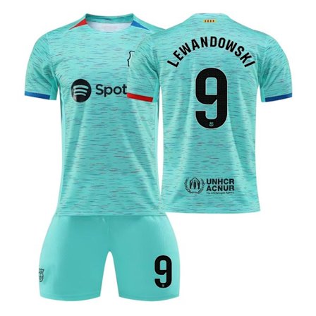 23/24 FC Barcelona To Udebane Børnetrøjesæt 9 LEWANDOWSKI 9 LEWANDOWSKI