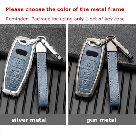 Nyckelfodral för Audi A3 A4 A5 A7 A6 C8 Q8 Q7 Q5 Q4 Q3 E-tron Fjärrkontrollhållare Nyckelring Läder Metall Biltillbehör