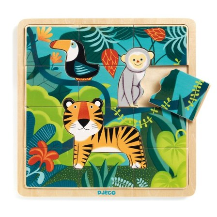 Djeco - Pussel - Wooden puzzle, Jungle, 15 pcs - Litenleker