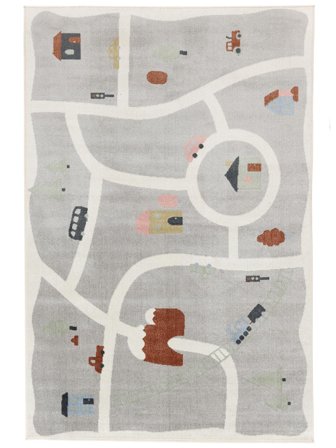Wasbaar Kindervloerkleed Auto Road Map Lichtgrijs/Multicolor Klein