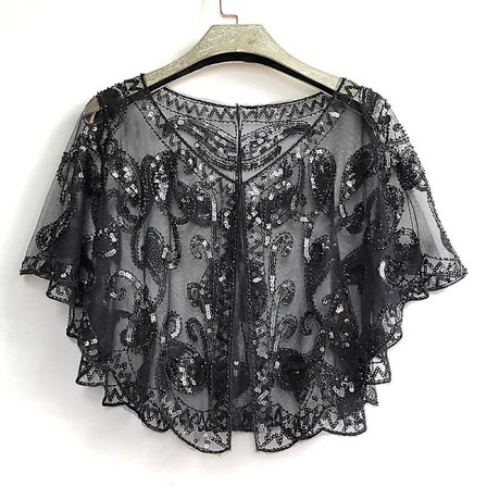 Naisten 1920-luvun paljettihuivi, häähuivi, peitto, helmillä koristeltu iltapuku, musta