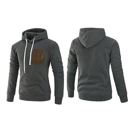 Langærmet hættetrøje med hætte til mænd - Patchwork Sweatshirt