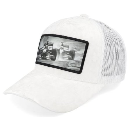 Calza Pennello - Vit trucker Keps - Formula Racing Cars Velvet White A-Frame Trucker @ Hatstore