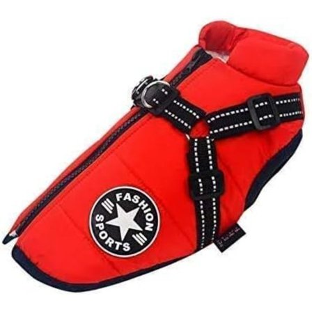 Vandtæt varm vinterjakke til hund med sele, vandtæt hundejakke til små, mellemstore og store hunde, til Labrador, Chihuahua, Fransk Bulldog (M)