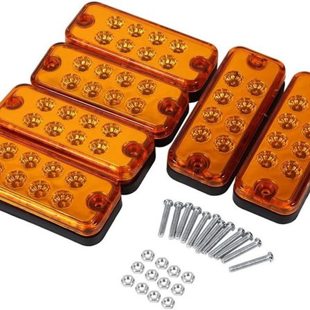 6-pack 8 LED 12V sidomarkeringsljus för lastbilar och släpvagnar, automatiska (gula) KLB