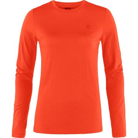 Fjällräven Women's Abisko Wool Long Sleeves T-Shirt in Flame Orange, Wolle | Size: 2XS