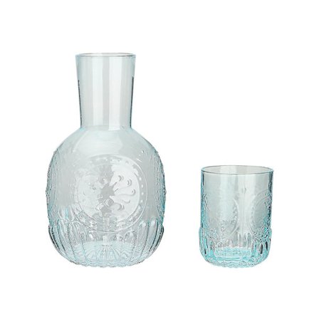 2024 Ny Vintage Sengelampe Vandkaraffel Med Tumbler Ribbet Kande og Matchende Drikkeglas Fungerer Også Som Låg (FMY)