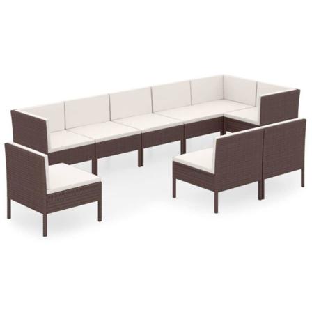 Vidaxl Loungegrupp För Trädgården Med Dynor 9 Delar Konstrotting Brun