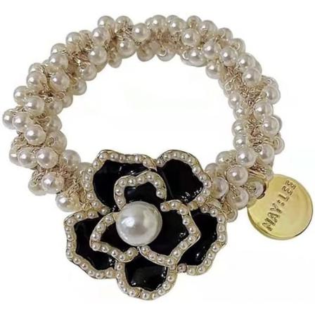 Dame Perler Hårstrik Fashion Vintage Koreansk Stil Hårbånd Hår Tilbehør Blomster Design Sød Hale Scrunchie Hovedbånd(Sort)