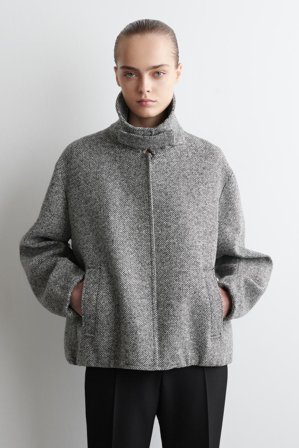 COS Women's Giacca In Tweed Di Lana Con Collo A Imbuto in Grigio