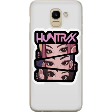 Yhteensopiva Puhelinkuori Samsung Galaxy J6 K-pop-inspiroitunut futuristinen tyttöryhmä neonvaloissa ja kosminen sci-fi-kohtaus