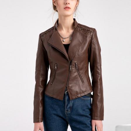 Damer Pu-läder Lapel Neck Blazers Långärmad Spetsjacka