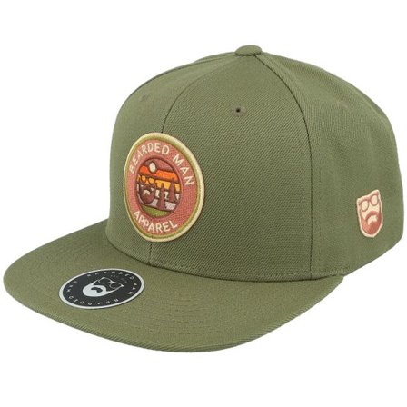 Bearded Man - Grön snapback Keps - Easy Sunset Patch Olive Snapback @ Hatstore