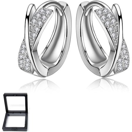 Små Damörhängen, 925 Sterling Silver, Dubbelgångjärn, Österrikisk Kristall och Cubic Zirconia, Levereras med en Svart Smyckeskrin