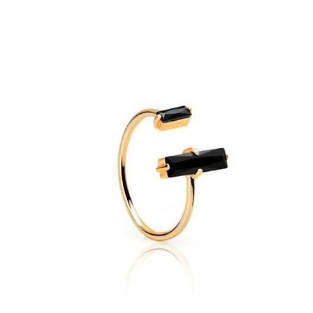 Ring sterling silver 925 svart agat öppen ring minimalistisk retro ins stil ring Guld