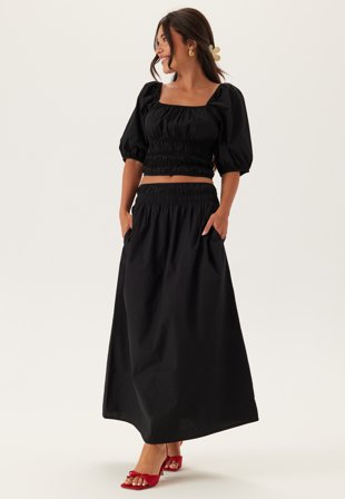 Bubbleroom - Smock Waist Maxi Skirt - Black - Kläder