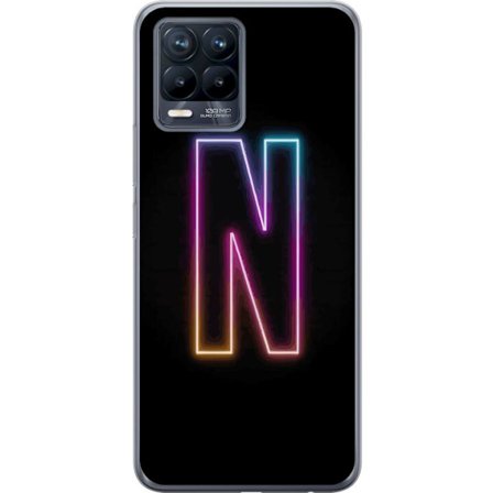 Kompatibel Mobilcover til Realme Realme 8 Minimalistisk neonbogstav N i farveskiftende lys mod sort baggrund