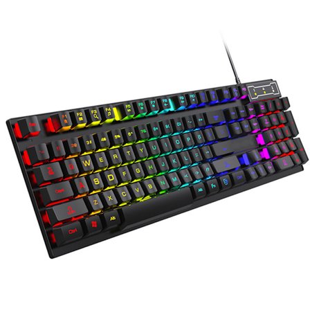 Kablet Gaming-tastatur, LED-baggrundsbelyst kablet mekanisk gaming-tastatur, multimedietaster, USB-membrantastatur - Spildsikker 104 standardtaster 